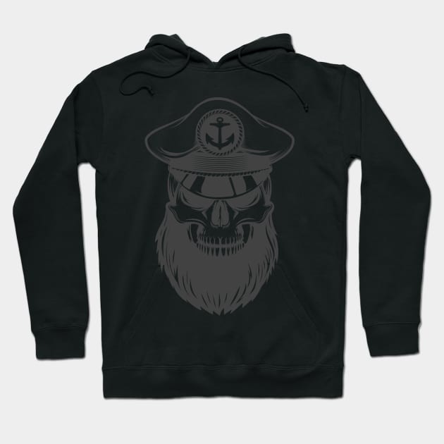 Skull with Beard in Captain Hat Hoodie by devaleta